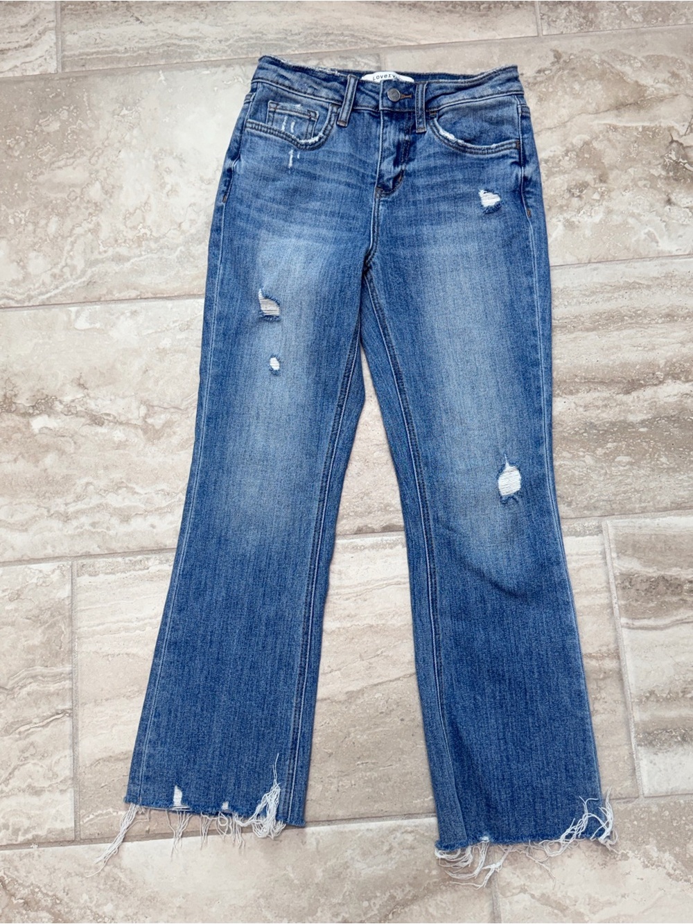Women's Straight Leg Distressed Jeans - Blue